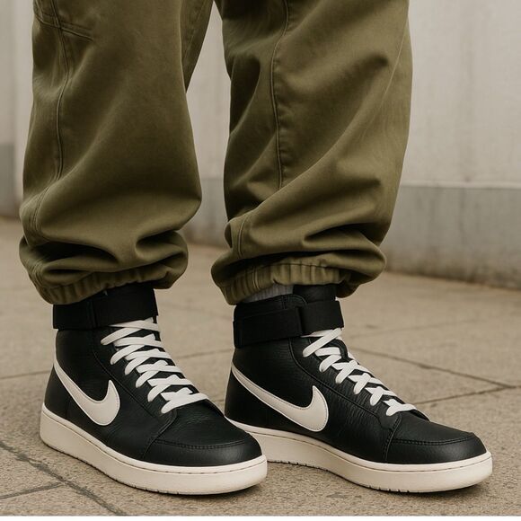 Nike Double Court High Top Womens 10.5 Black Retro Strap Sneakers - Picture 2 of 14